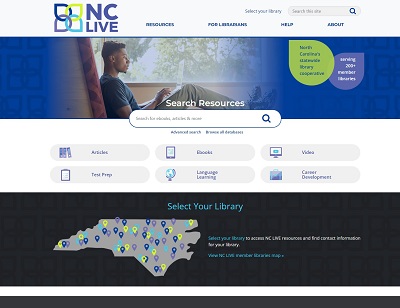 NC LIVE homepage, redesigned 2021, launched 2022.