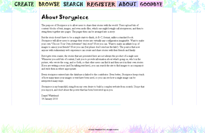 Initial design of Storypiece homepage, with multiple colors.